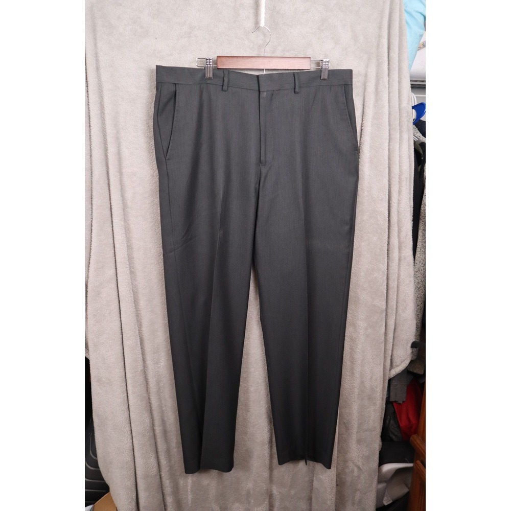 Kenneth Cole Reaction Mens Dress Pants 36x32 Charcoal Grey Flat Front Trousers